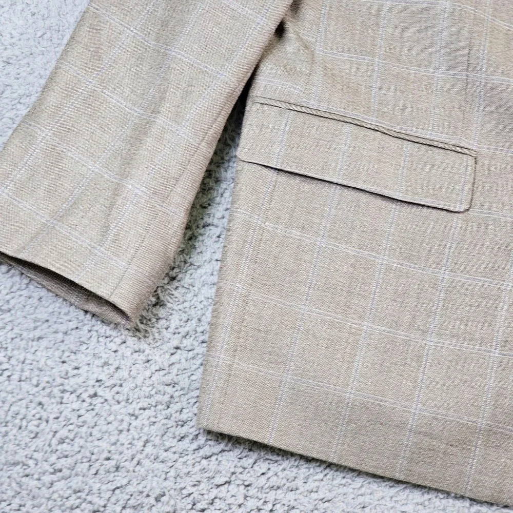 Lauren Ralph Lauren Sport Coat Mens 48R Beige Plaid Silk Wool Classic Fit Blazer